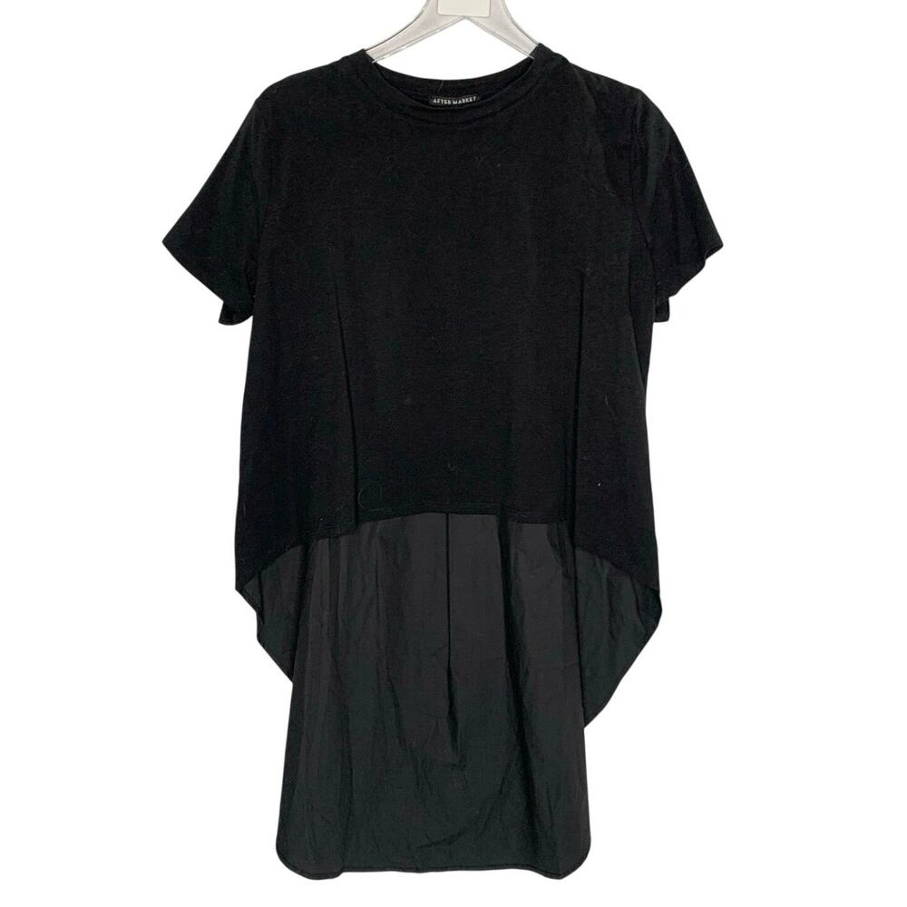 After Market High Low Top S NEW Black Crew Neck Short Sleeves Pleated Back